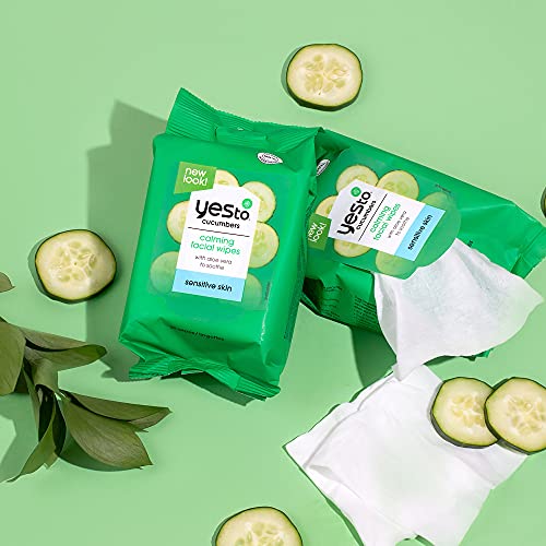 Yes To Facial Cleansing Wipes - Soothing Cucumber & Aloe, Natural Ingredients - 2 Pack