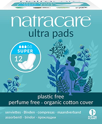 Natracare Menstrual Pads - Soft Organic Cotton, Double Absorbency, Plant-Based Back - 12 ct