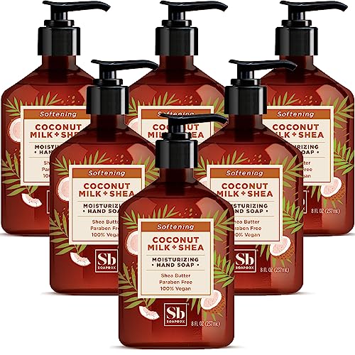 Soapbox Hand Soap - Moisturizing Coconut Milk & Shea, Vegan & Cruelty-Free - 6 Pack, 8oz Each