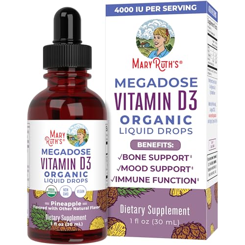 MaryRuth Organics Vitamin D3 Drops - Immune & Bone Support, Vegan, Non-GMO - 4000 IU, 30 Servings