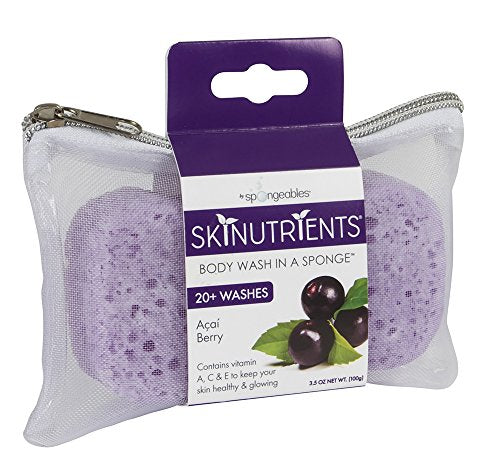 Spongeables Body Wash Sponge - Hydrating Acai Berry Infused, Paraben-Free - 3.5oz, 20+ Washes