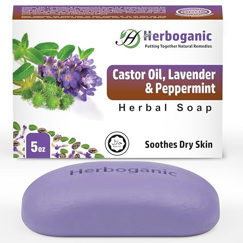 HERBOGANIC Castor Oil Bar Soap - Nourishing Lavender & Peppermint for Dry Skin - 5 Oz