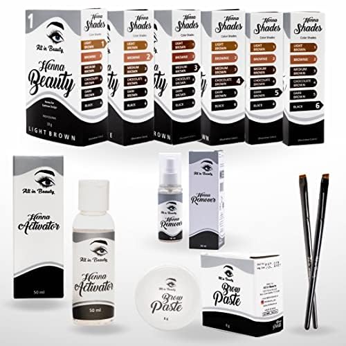 All in Beauty Henna Eyebrow Tint Kit - Long-Lasting Color, Vegan, Natural Ingredients - 6 Colors