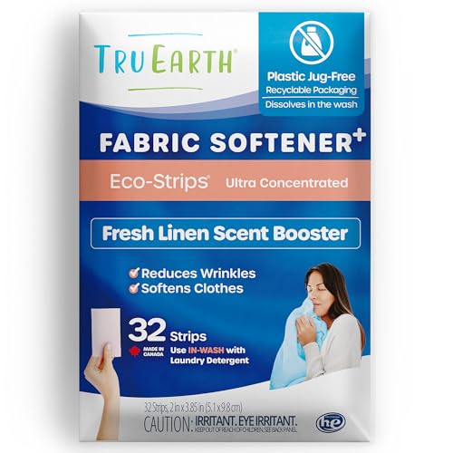 Tru Earth Fabric Softener Strips - Fresh Linen Scent, Paraben-Free, 32 Strips for 64 Loads