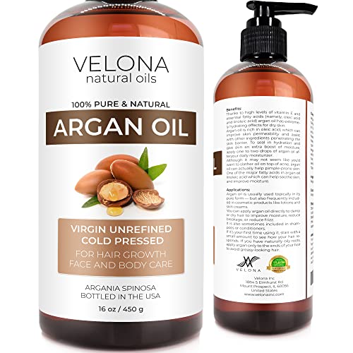 velona Argan Oil - Promotes Hair Growth, Hydrates Skin & Nails, Unrefined, Cold Pressed - 16 Fl Oz