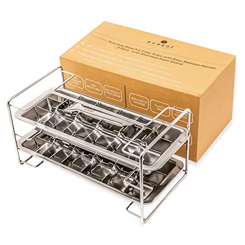 Ecozoi Stainless Steel Ice Cube Trays - Quick Release, BPA-Free, Dishwasher Safe - 2 Pack, 36 Slots