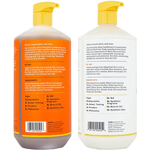 Alaffia EveryDay Shea Shampoo & Conditioner - Gently Cleanses, Moisturizes, Fair Trade - 32oz Each