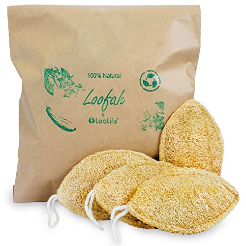 Natural Loofah Exfoliating Sponge - 100% Biodegradable, Hypoallergenic - 4 Pack