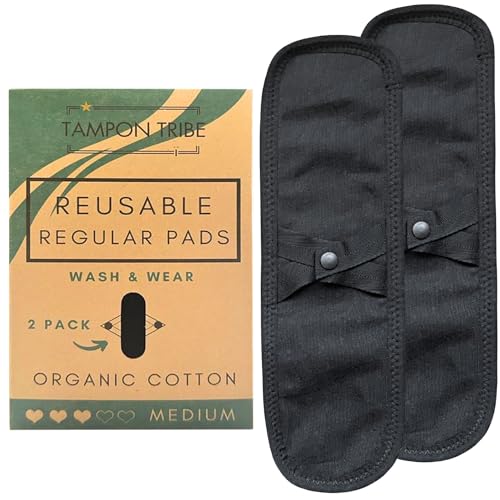 Tampon Tribe Reusable Menstrual Pads - Leak-Free, Organic Cotton, Odor Control, 2 Pack