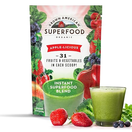 Grown American Superfood - Boost Energy with 31 Organic Fruits & Veggies - 28 Servings