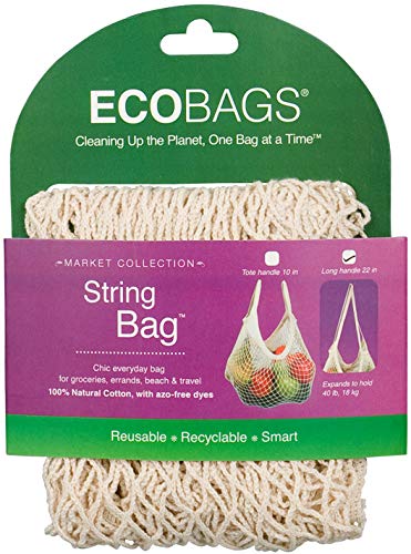 ECOBAGS Reusable Tote Bag - 100% Cotton, Biodegradable, Pack of 3, Natural Color, 13" Handle