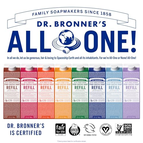 Dr. Bronner's Pure-Castile Liquid Soap - Organic, Non-GMO, Versatile Uses, 82% Less Plastic - 32oz