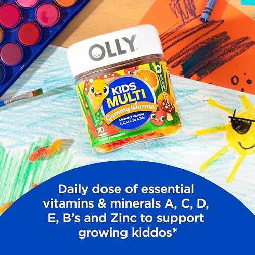 OLLY Kids Multivitamin Gummy Worms - Immune & Overall Health Support, Sour Fruit Punch - 70 Count