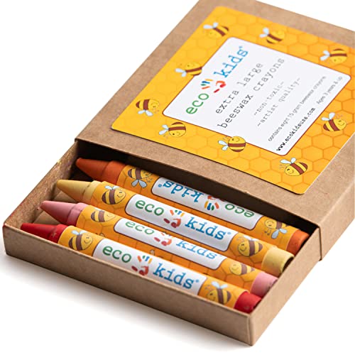 eco-kids Jumbo Beeswax Crayons - Non-Toxic, Vibrant Colors, Easy-Grip for Toddlers - 8-Pack