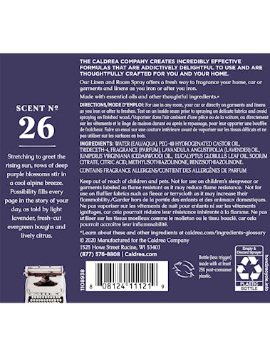 Caldrea Linen & Room Spray - Freshens Fabrics with Essential Oils, Lavender Cedar Leaf - 16oz