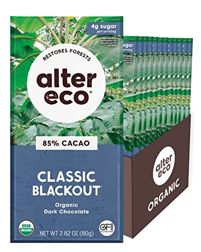 Alter Eco Dark Chocolate Bars - 85% Pure Cocoa, Fair Trade, Organic, Non-GMO - 12 Bars