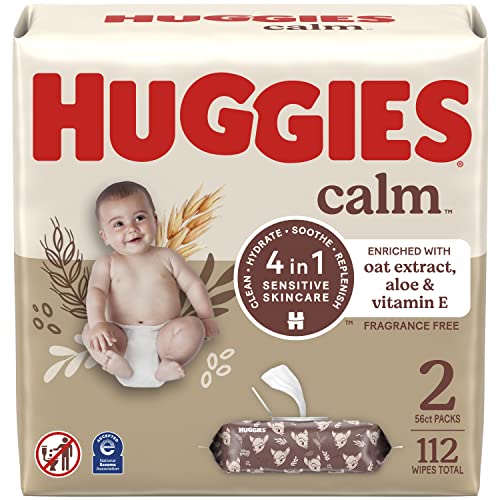 Huggies Calm Baby Wipes - Hypoallergenic, Plant-Based, Sensitive Skin Care - 112 Unscented Wipes