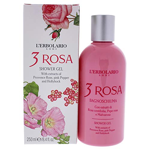 L'Erbolario 3 Rosa Shower Gel - Hydrating Formula, Softens Skin, Calming Rose Scent - 8.4 Oz