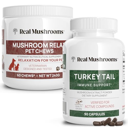 Real Mushrooms Turkey Tail & Pet Relax Chews - Immune Boost, Vegan, Non-GMO - 90ct + 60 Chews