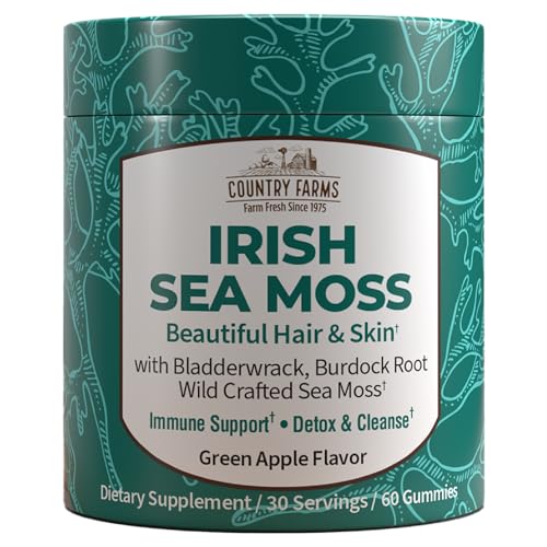 Country Farms Irish Sea Moss Gummies - Immune Support, Digestive Health, Vegan, Green Apple - 2000mg