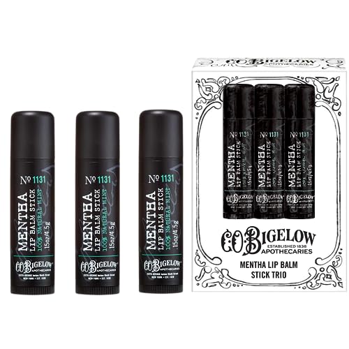 C.O. Bigelow Mentha Lip Balm Trio - Hydrating, Cooling, Shea Butter & Peppermint Oil - 3 Pack