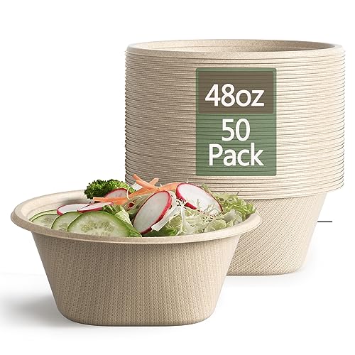 Homestockplus Large Disposable Paper Bowls - Microwave Safe, Heavy Duty, 48 Oz - 50 Pack