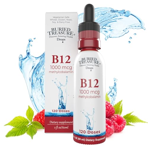 Buried Treasure B12 Drops - Boost Energy & Cognitive Function, Vegan, Raspberry Flavor - 2 oz