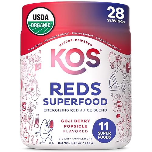 KOS Reds Superfood Powder - Antioxidant-Rich Organic Blend, No Added Sugar - 28 Servings