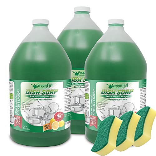 GreenFist Dish Soap - Cuts Grease, Biodegradable Ingredients, Gentle on Hands - 128oz 3 Pack