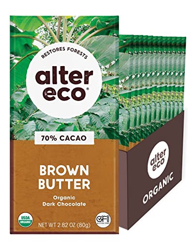 Alter Eco Dark Chocolate Bars - Pure Cocoa, Fair Trade, Organic, Non-GMO - 12-Pack Brown Butter