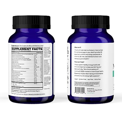 Ora Organic Plant Based Multivitamin - Supports Brain, Eye, Energy, Immune Health - 60 Vegan Caps