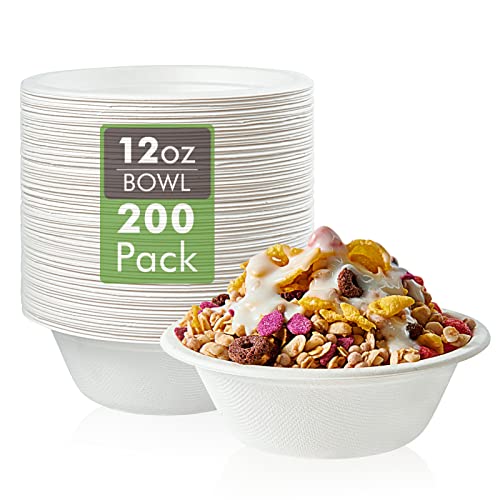 Vplus 12 OZ Compostable Paper Bowls - Durable, Biodegradable, Perfect for Snacks & Salads - 200 Pack