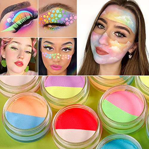 ecofavor Body Paint - Neon UV Reactive, Vegan & Cruelty-Free, 10 Color Cake Set