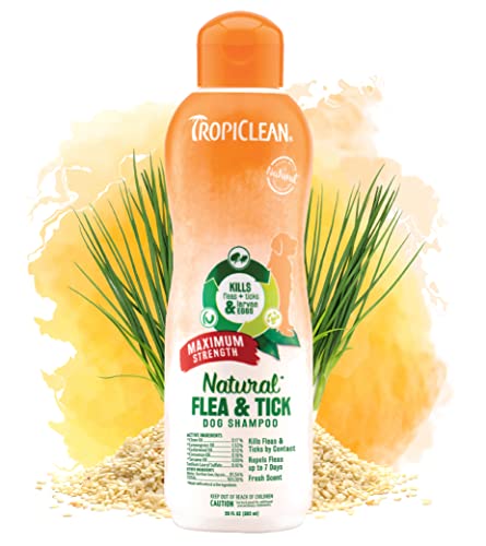 TropiClean Dog Shampoo - Flea & Tick Prevention with Natural Oils, Lemongrass Scent - 20 oz