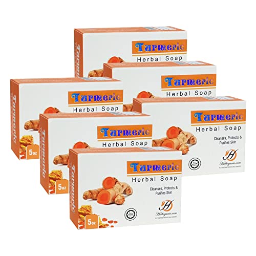 HERBOGANIC Turmeric Herbal Soap - Nourishes Skin for Radiance, Cold-Pressed, 5oz Bar (Pack of 6)