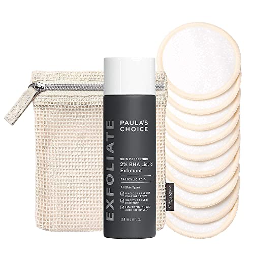 Paula's Choice Skin Care Set - 2% BHA Exfoliant & Reusable Cotton Rounds, Fragrance-Free - Set of 2