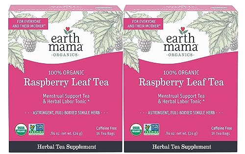 Earth Mama Organic Raspberry Leaf Tea - Labor Tonic & Menstrual Support, Non-GMO - 16 Tea Bags