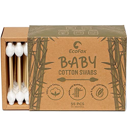 EcoFox Baby Cotton Swabs - Gentle Cleaning, 100% Organic Cotton, Biodegradable - 220 Count