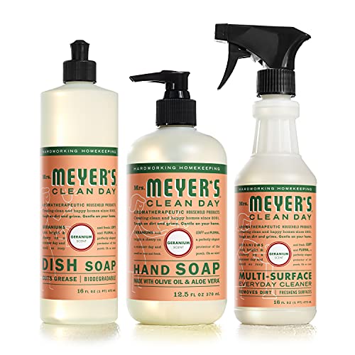 Mrs. Meyer's Kitchen Essentials Set - Plant-Derived, Cruelty-Free, Geranium Scent - 3 Count