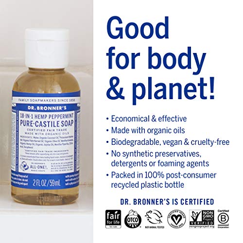 Dr. Bronner's Body Soap - Organic Oils, 18-in-1 Uses, Vegan, Travel Size 2oz