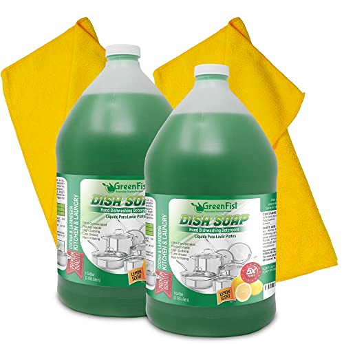 GreenFist Dish Soap - Powerful Grease Cutting, Biodegradable Ingredients - Lemon Scent, 128oz