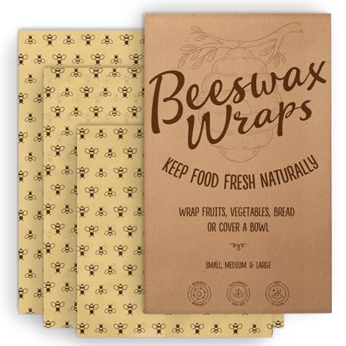 ClinkinOn Beeswax Food Wraps - Keeps Food Fresh, Washable & Compostable - Assorted Sizes (S, M, L)