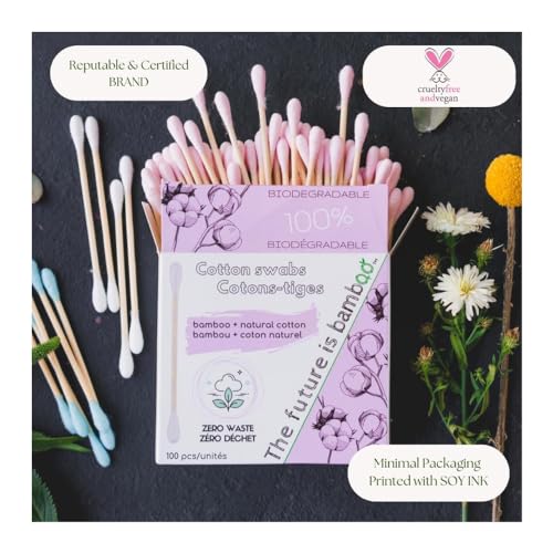 Bamboo Cotton Swabs - Versatile Cleaning & Makeup Removal, Biodegradable, 12 Pack