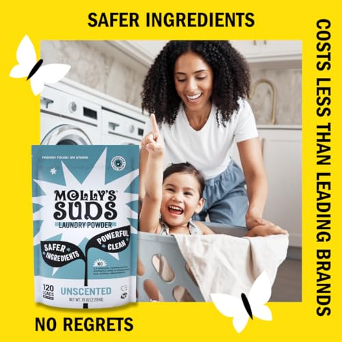 Molly's Suds Laundry Detergent - Stain Fighter for Sensitive Skin, Natural Ingredients - 120 Loads