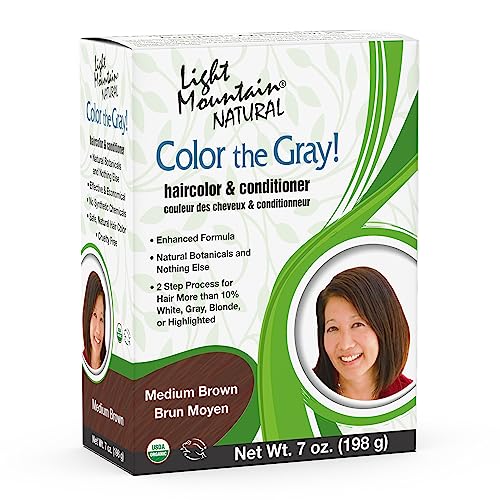 Light Mountain Henna Hair Dye - Medium Brown, Chemical-Free Color for Gray & Blonde - 7 Oz
