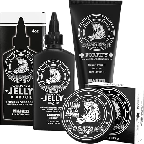 Bossman Essentials Men's Grooming Set - Nourishing Beard Oil, Conditioner, Balm - Naked