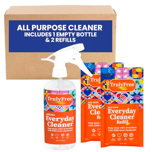 Truly Free All Purpose Cleaner - Natural Plant-Based Formula, Family-Safe - 16oz Spray + 2 Refills