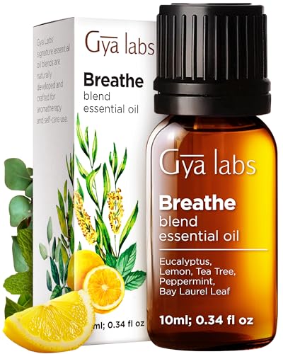 Gya Labs Breathe Essential Oil - Invigorating Blend of Eucalyptus & Peppermint - 0.34 fl oz