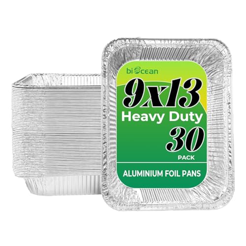 BIOCEAN Aluminum Pans - Extra Heavy Duty, 100% BPA-Free, Recyclable - 30 Pack, 9x13 Inch