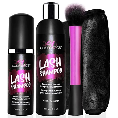 Luxe Lash Face Cleanser Set - Non-Irritating, Moisturizing, 3-in-1 - 10oz Total with Brush & Towel